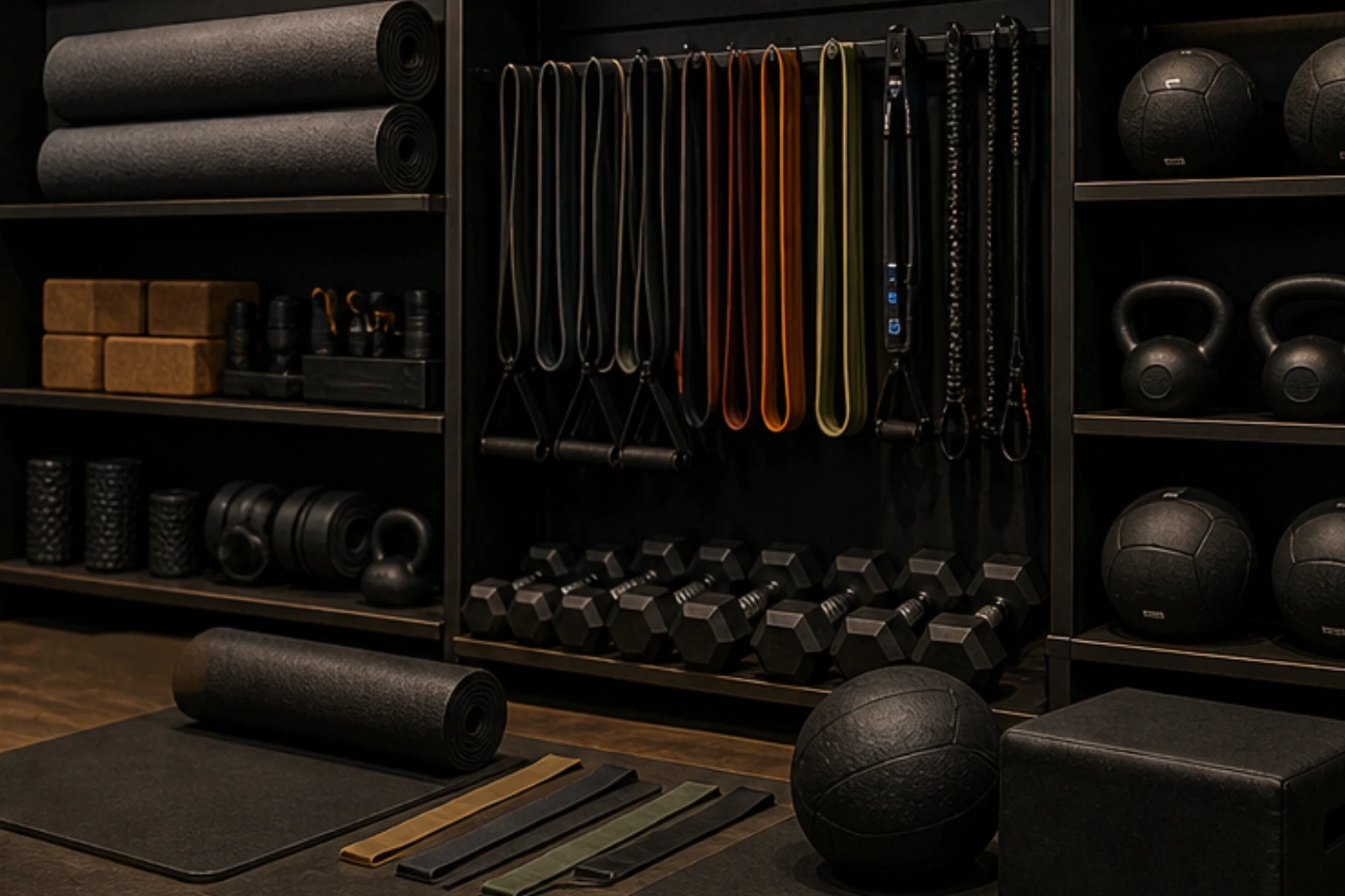 training edit with mats bands weights and compact workout accessories